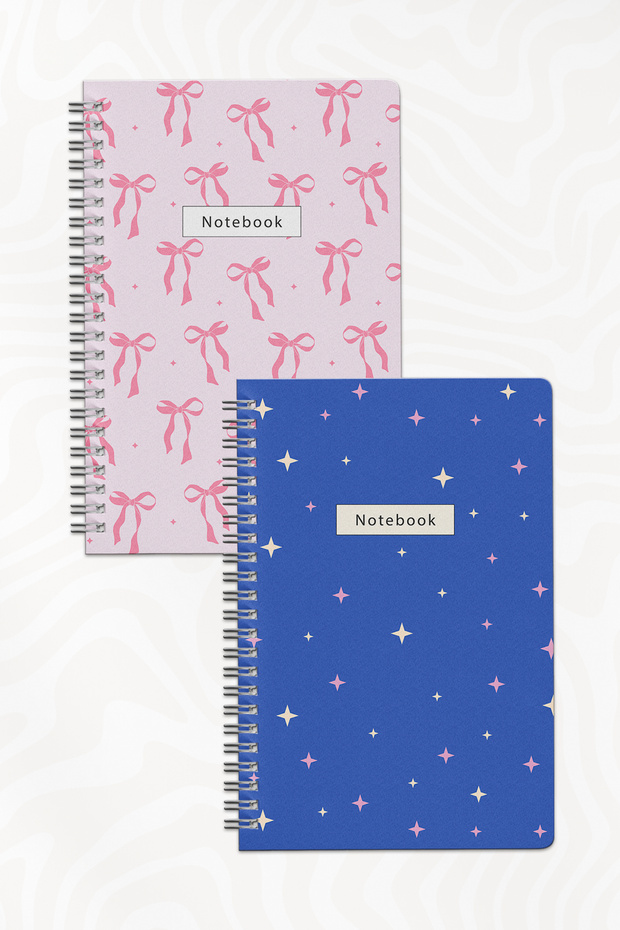 A5 Spiral School Notebook 148 Sheets Set of 2 Ribbons Themed 1 Lined - 1 Unlined Notebook, Notebook - 1