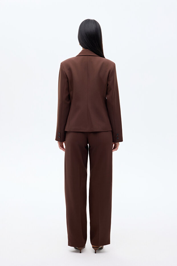 Double Button Blazer Jacket Brown - 5