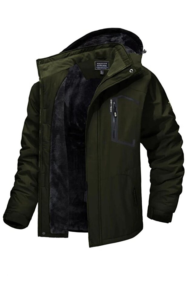 Water and Windproof Shoftshell Coat with Fur Inside - 1