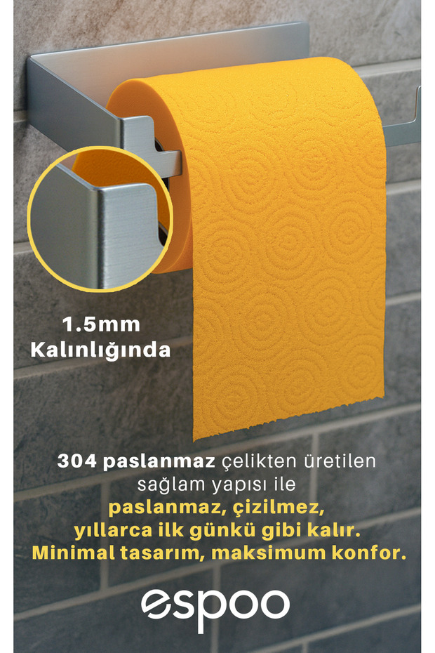 Gümüş Paslanmaz Çelik Banyo Tuvalet Kağıtlığı Yapışkanlı Wc Kağıtlık Tuvalet Kağıdı Tutucu Askılığı - 2