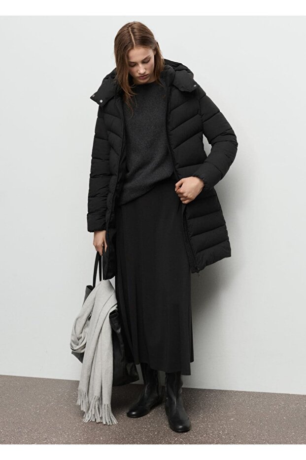 Kapüşonlu midi kapitone anorak - 2
