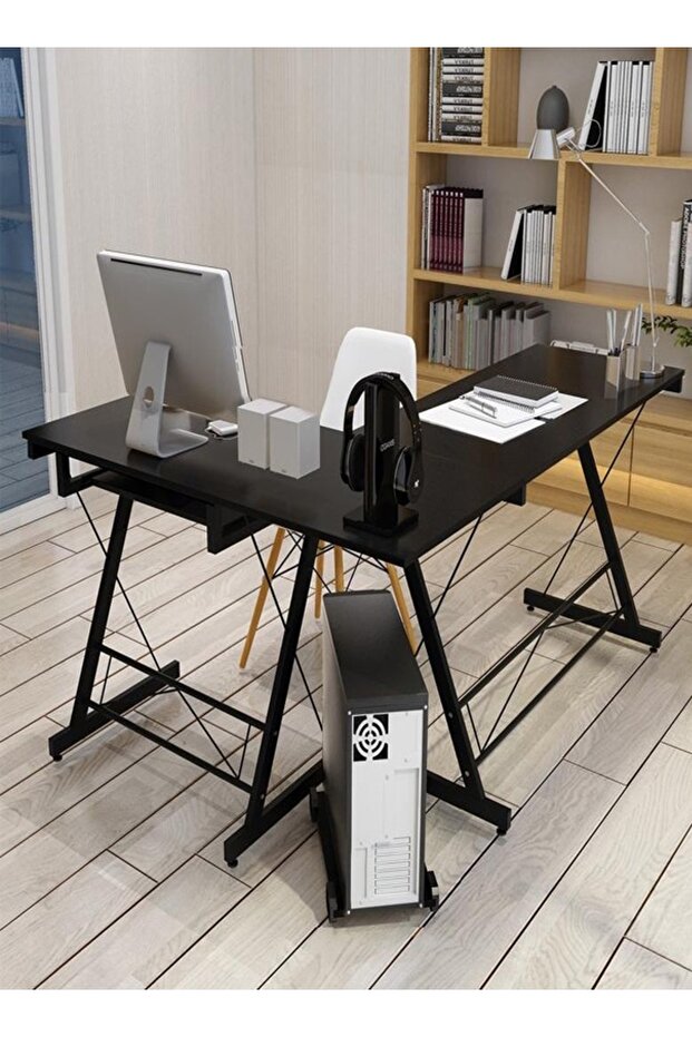 L Shape Gaming Table Computer Desk with Large Monitor Stand - 3