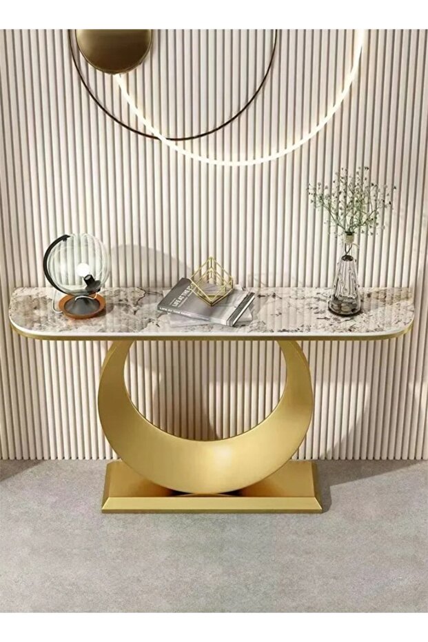 Modern Design Rustproof Rock Slab Console Table White Sintered Stone Entryway Table Display Table Ge - 2