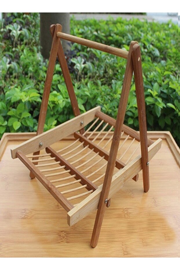 Bamboo Folding Basket Handmade Craft Food Drying Rack Brown 16.5 x 24 x 22 cm