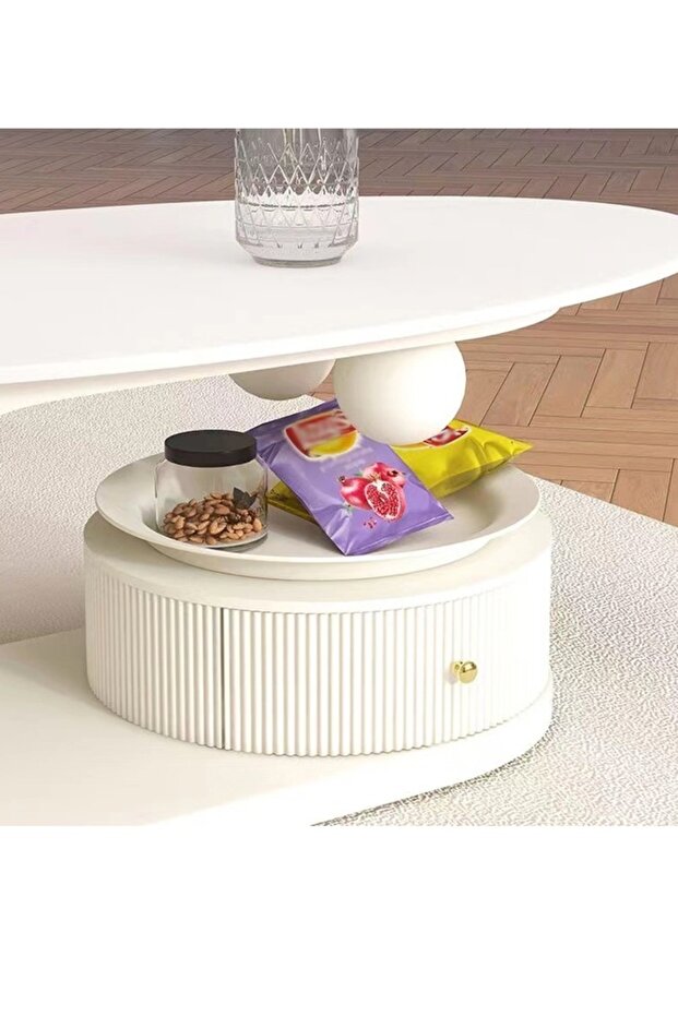 Set of 2 Multipurpose Nesting Coffee Table Floor Standing Crescent Shape Coffee Table Centre Tables - 5