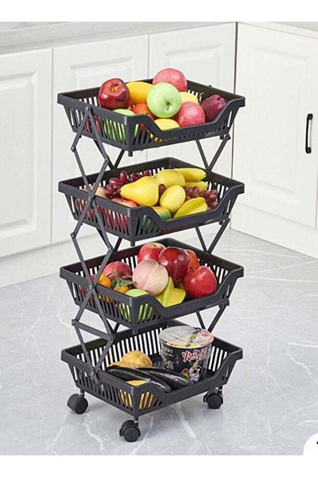 4 Layers Household Multipurpose Storage Organizer Foldable Movable Kitchen Vegetable and Fruits Stor