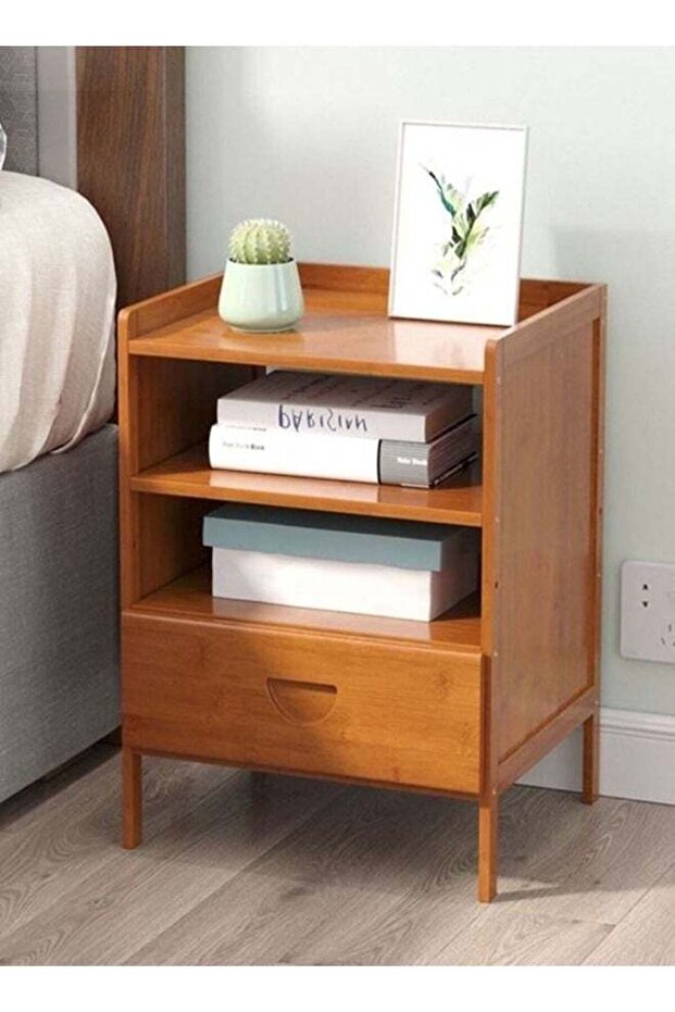 Multipurpose Open Shelves Durable Bamboo Bedside Cabinet Nightstand Simple Modern Storage Side Table