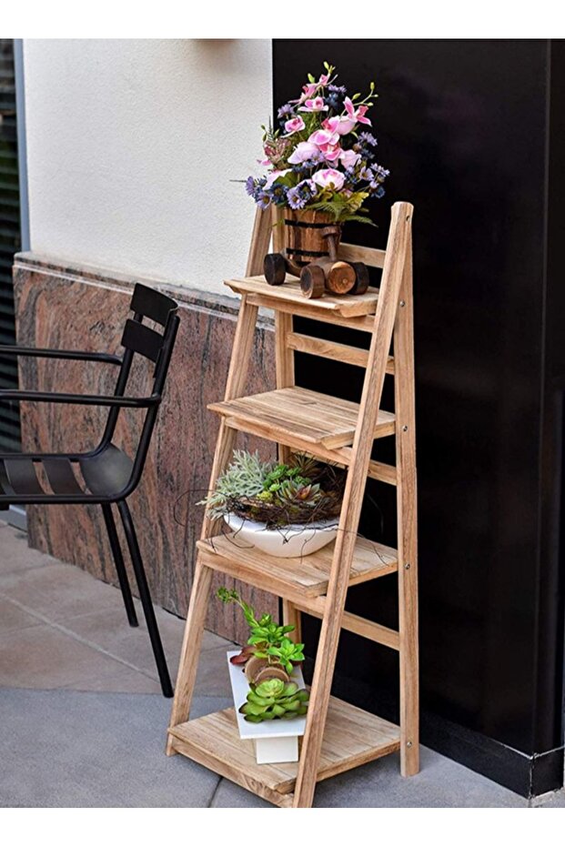 3-Tier Multipurpose Use Rack Foldable Flowerpot Rack Display Stand Storage Shelf Ladder for Living R - 3