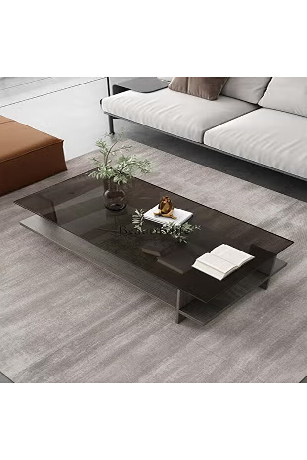 Multipurpose Use Classic Design Solid Wood Coffee Table Tempered Glass Tabletop Rectangular - 1