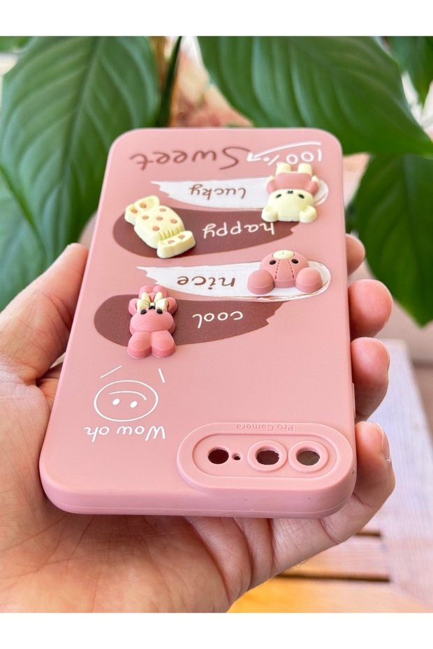 Rabbit Pink Soft Silicone Cap with Patterned Camera Protect Rabbit Pink Soft Silicone Cap with Case Design Compatible for iPhone 7/8 Plus - 7