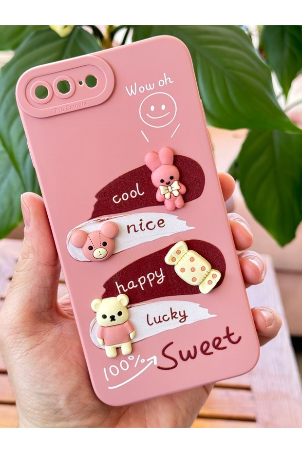 Rabbit Pink Soft Silicone Cap with Patterned Camera Protect Rabbit Pink Soft Silicone Cap with Case Design Compatible for iPhone 7/8 Plus - 4