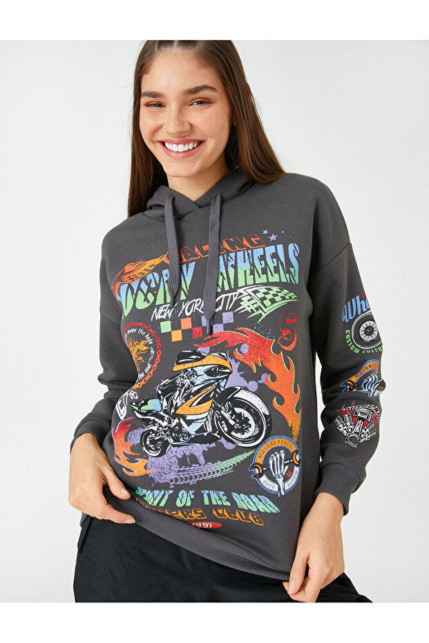 Hooded Sweatshirt Slogan Printed Long Sleeve Fleece Inside