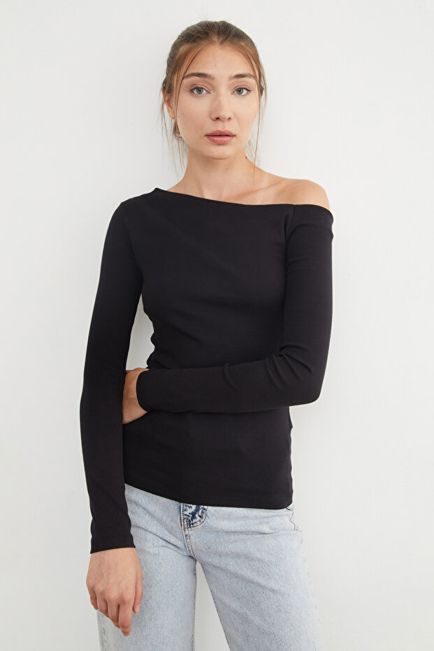 Basic Kayık Yaka Modal Bluz - 1