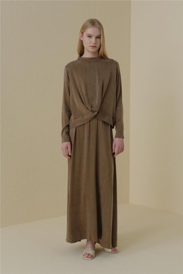 Premium Skirt Blouse Cupra Suit Light Brown
