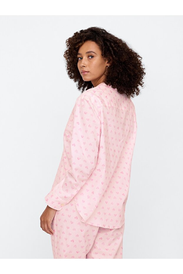 Kadın Pembe Poplin Oversized Pijama Üstü - 4