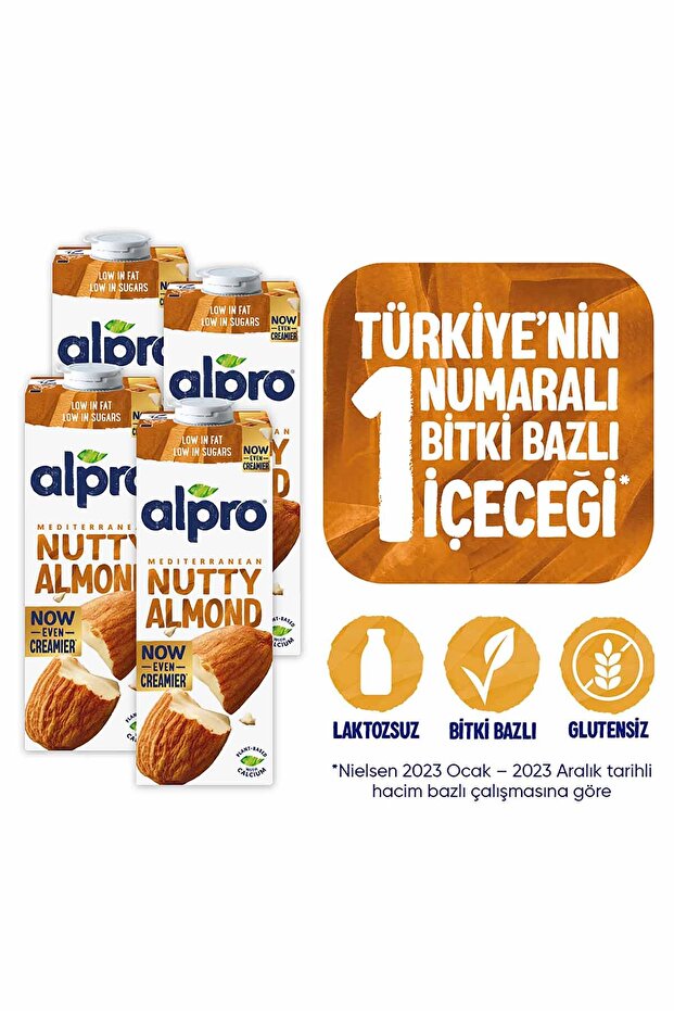 Badem Sütü 4x1 L Vegan Laktozsuz Bitkisel Bazlı - 1