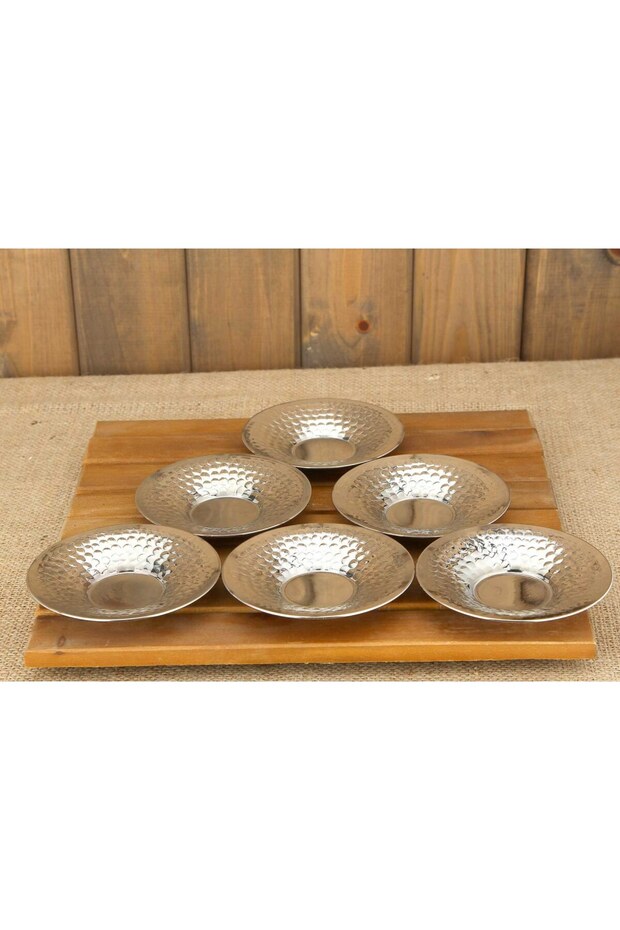Bakır Dövme Çay Tabağı - 6 lı - 1