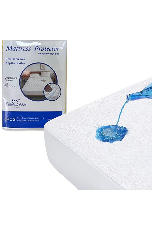 100% Waterproof Mattress Protector + 2 pcs pillow cases, King Size topper 200 x 180 +30cm, Breathabl