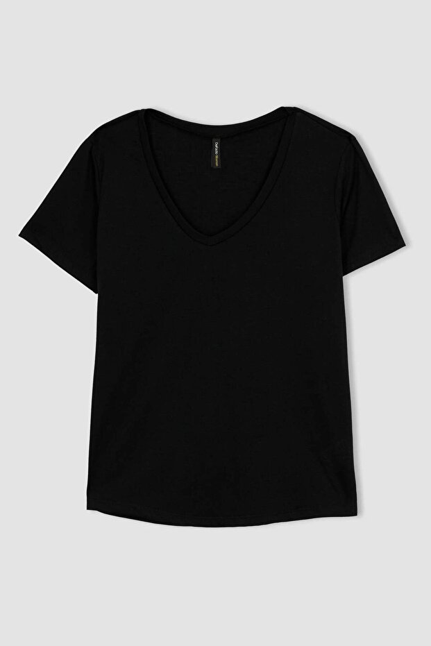 Regular Fit V Yaka Basic Düz Kısa Kollu Tişört W9204AZ23SM - 7