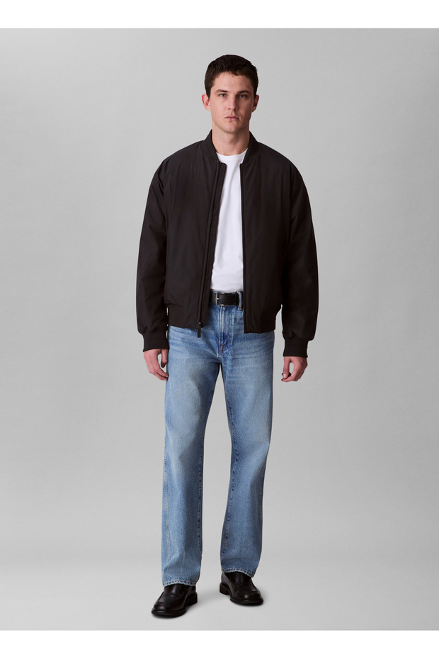 Erkek Tam Kalıp Kolej Yaka Bomber Ceket - Siyah - 1