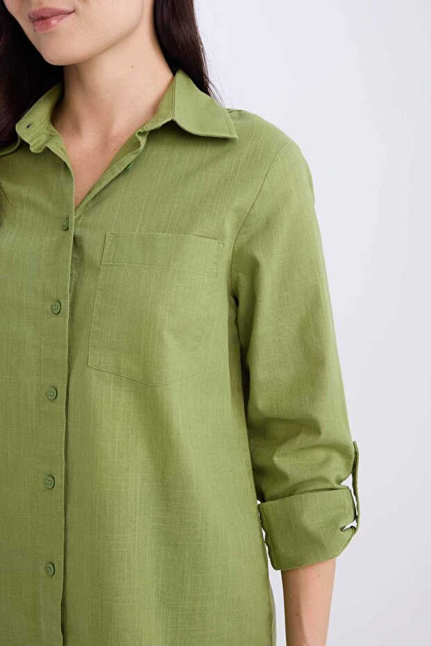 Regular Fit Basic Düz Cepli Uzun Kollu Gömlek W7734AZ24SM - 4