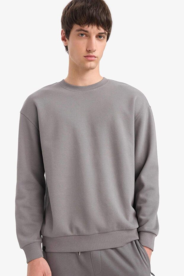 Boxy Fit Bisiklet Yaka Basic Düz Pike Sweatshirt E1519AX25SP - 1