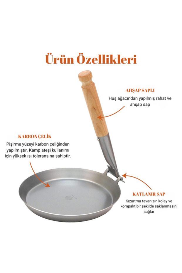 Katlanır Karbon Çelik Kamp Tavası-İsveç Üretimi(Ahşap Sap) - 6