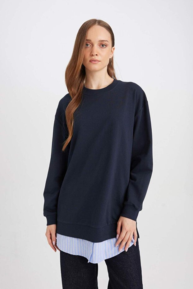 Regular Fit Bisiklet Yaka Basic Düz Sweatshirt Tunik A9529AX24AU - 4
