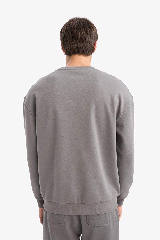 Boxy Fit Bisiklet Yaka Basic Düz Pike Sweatshirt E1519AX25SP - 5