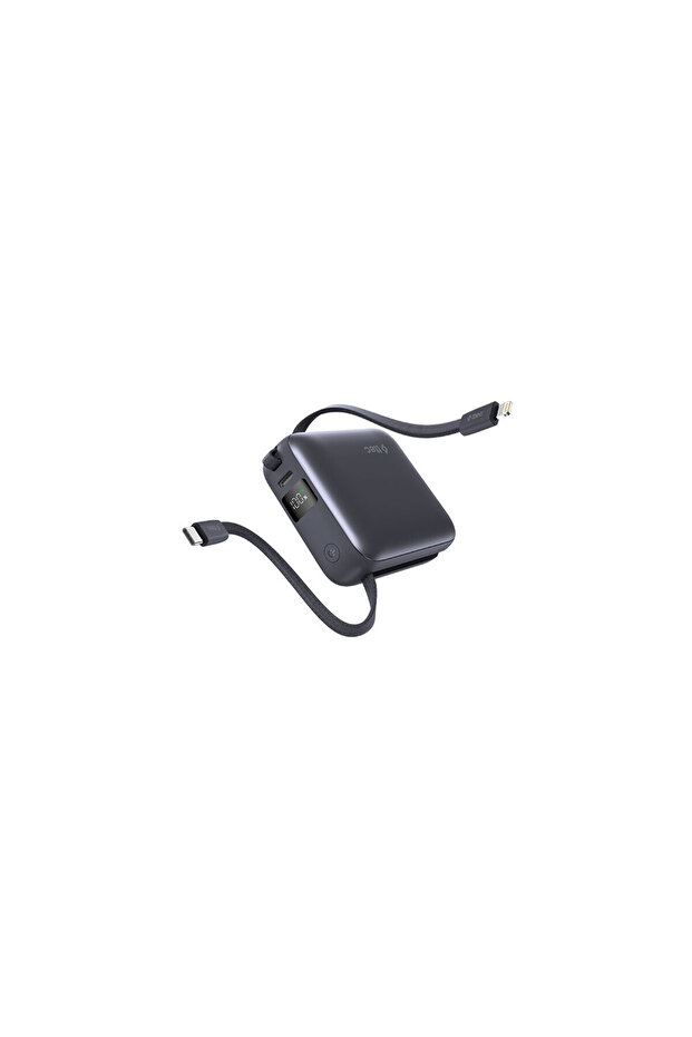 ReCharger Mini LCD 10.000mAh PD 20W USB-C ve Lightning Dahili Kablolu Taşınabilir Hızlı Şarj