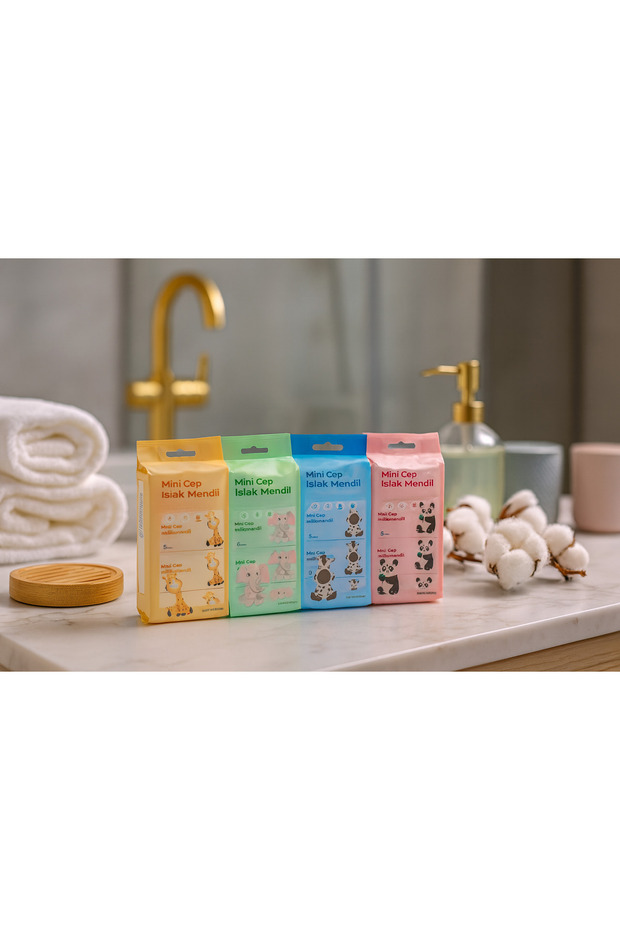 1 Paket 8 Yapraklı Mini Cep Islak Mendili (1 adet mini) - 7