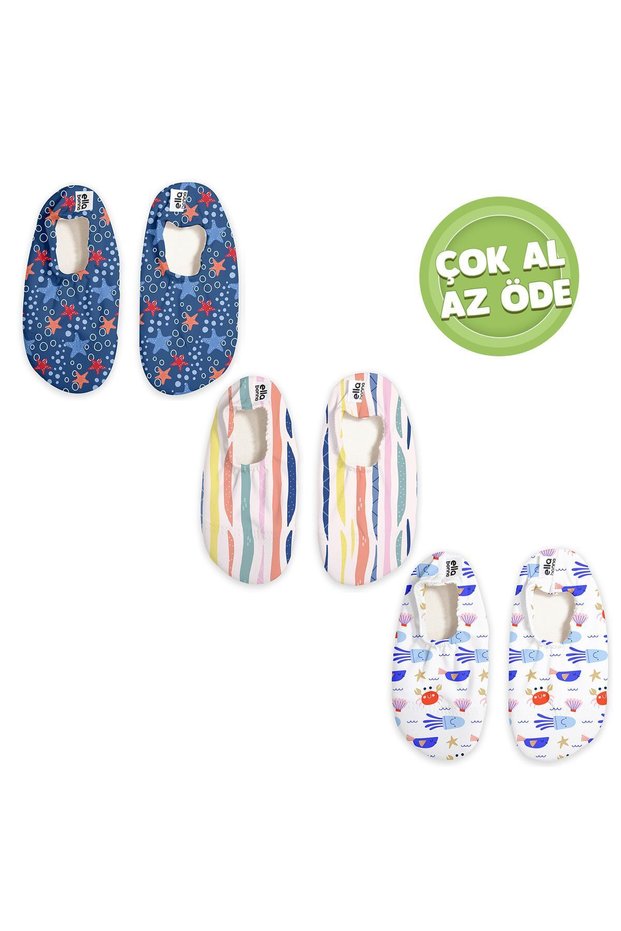 Non-Slip Sole Unisex Children's Sea Pool Shoes Economical Set of 3 Stars-Stripes-Crab