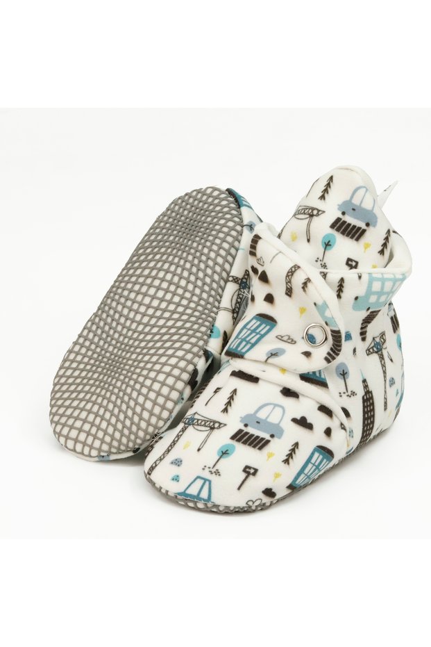 Non-Slip Sole Baby and Toddler Slippers, Organic Cotton Home and Nursery Booties - City Life