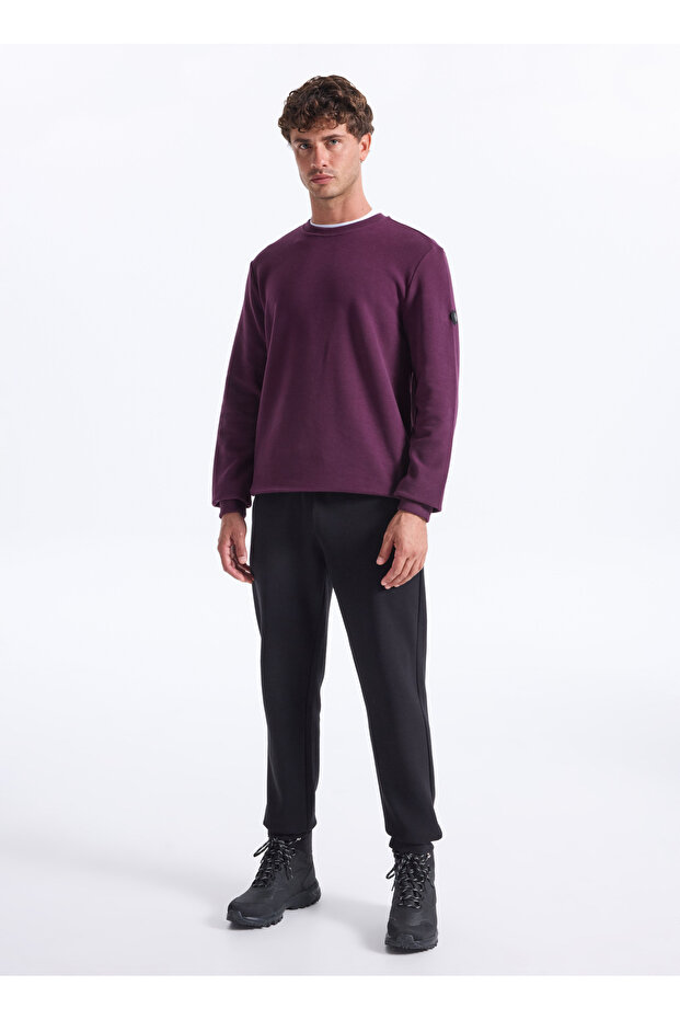 D5WM-SWT3940 Mürdüm Bisiklet Yaka Relaxed Düz Erkek Sweatshırt - 4