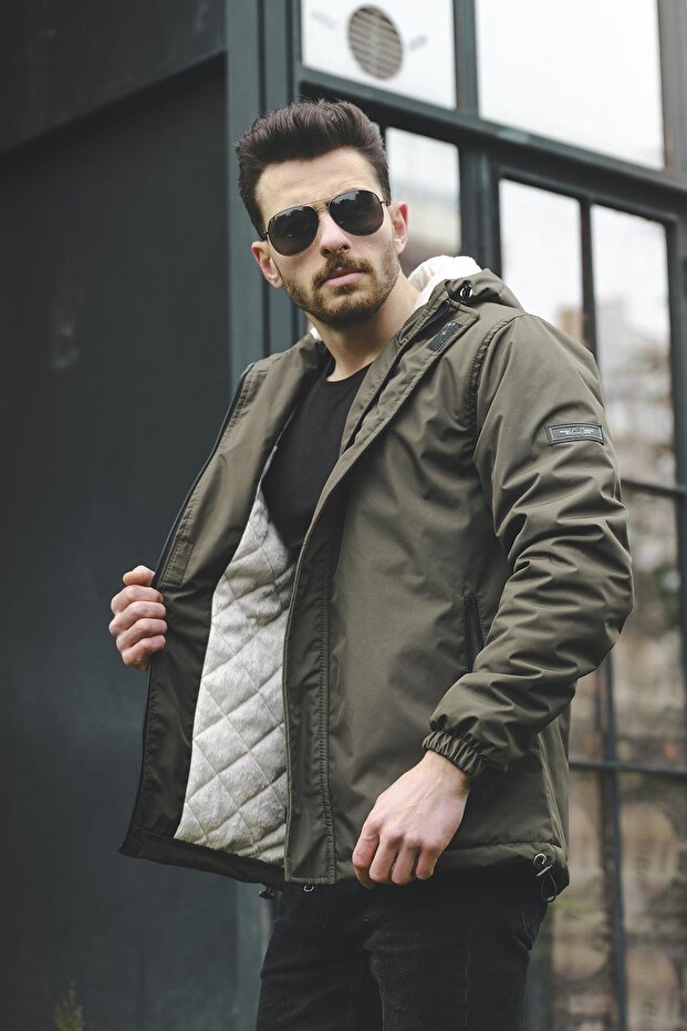 Bondichk Furry Water Resistant Slim Fit Coat