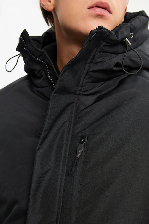 Чоловічий чорний з підкладкою з гелевого волокна, з внутрішніми кишенями, водо- та вітронепроникний, з капюшоном, зимовий парка, пальто та куртка - 5