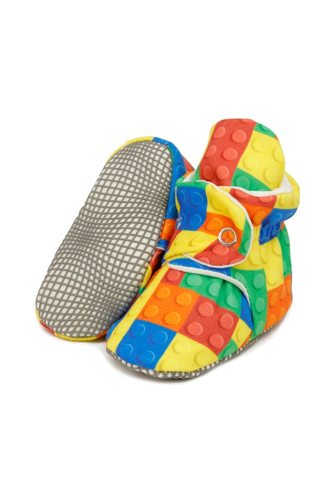 Non-Slip Sole Baby and Toddler Slippers, Organic Cotton Home and Nursery Booties - Lego