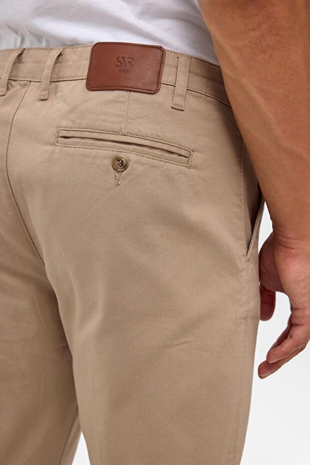 Bej Regular Armürlü Pantolon - 5