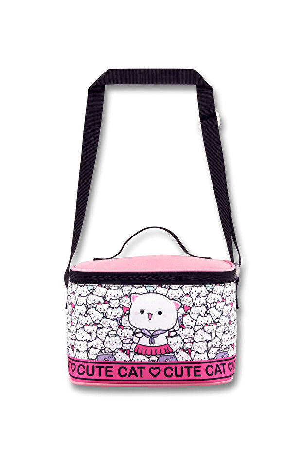 وردي - أبيض صندوق غداء للفتيات 5013- CUTE CAT LUNCH BAG