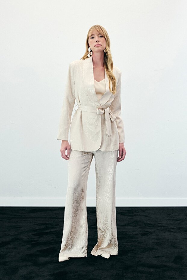 Snake Patterned Trousers - Beige - 2