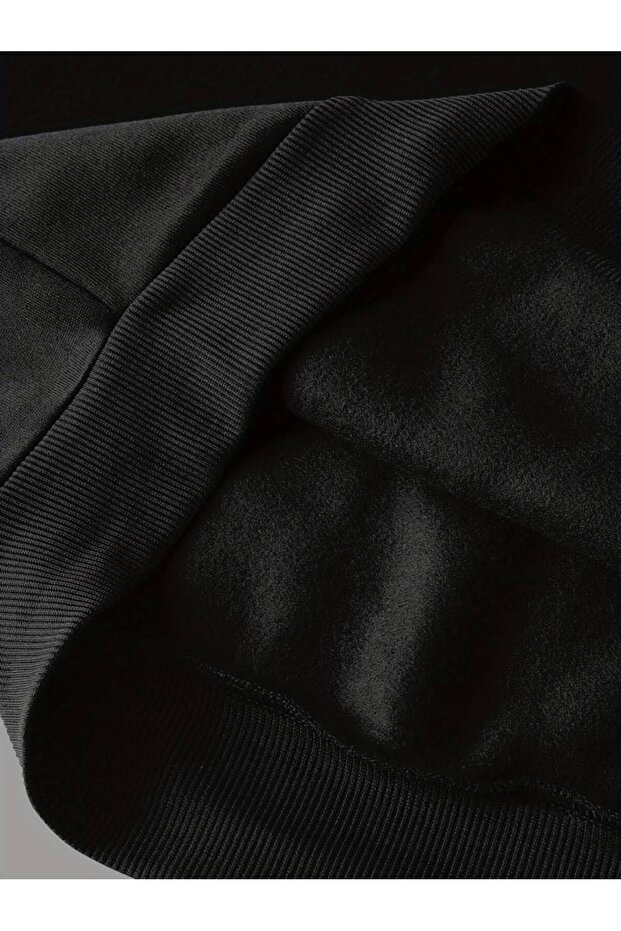 Kadın Siyah Oversize Kapüşonlu Kalın Eşofman Takımı İçi Polarlı - 7
