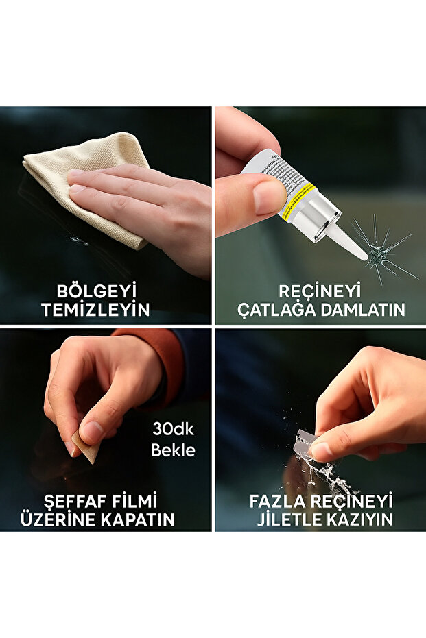Araba Ön Cam Çizik ve Çatlak Tamir Kiti – 3’lü Set Hızlı Onarım Reçinesi, Kolay Uygulama - 5