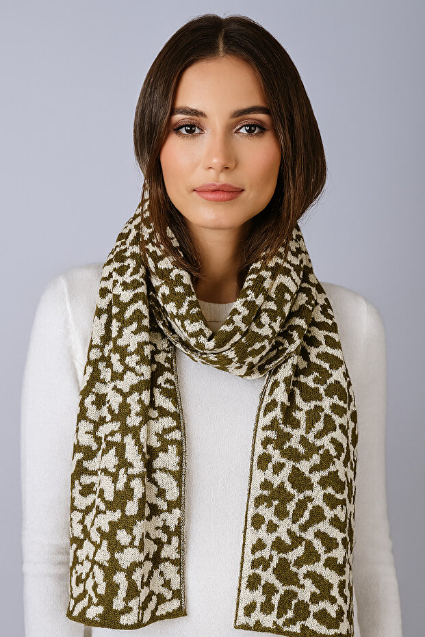 Leopar Desenli Triko Atkı - 2