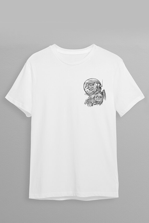 Design Cat Linear Front Print Oversize Cotton Crew Neck Unisex T-Shirt