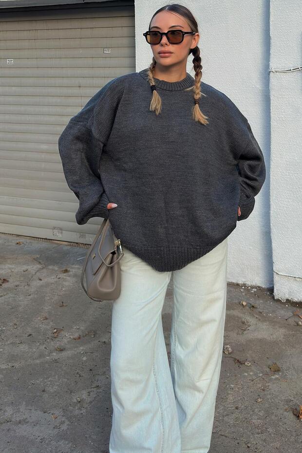 Sweter damski z dzianiny Smoked Biscuit Crew Neck Oversize - 1