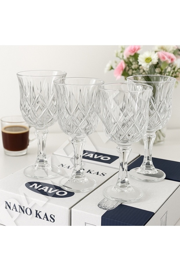 4 Adet Lale Model Cam Ayaklı Kahve Yanı Su Bardağı Seti 150ml - 1