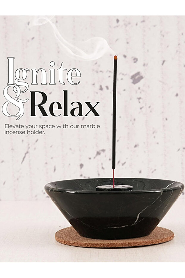 Black Marble Incense Holder 14 cm | Handmade Decorative Stick Burner for Home, Meditation & Yoga