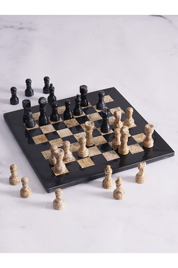 Marble Chess Set 10" Handmade – Black & Coral Game With Storage Box, Extra Queens, Elegant Gift Idea