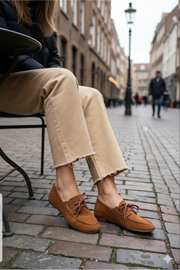 Loa Taba Süet Babet Bağcıklı İnce Taban Loafer - 6
