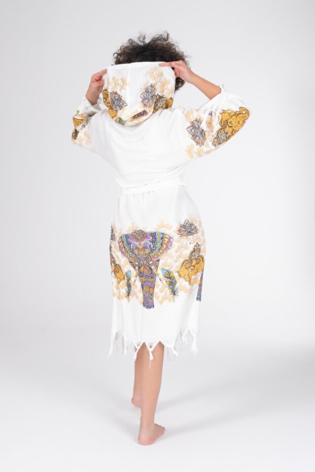 Baskılı Bambu Peştemal Sabahlık Bornoz - 5